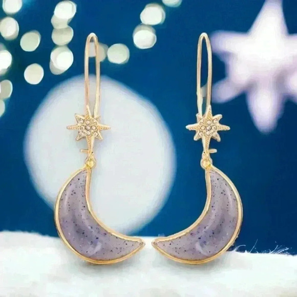 🆕️ Trendy Fashion Resin Moon & Star Rhinestone Boho Chic Drop Earrings🌙✨ - Picture 1 of 12
